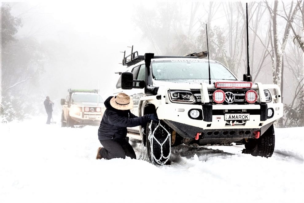 4x4 vehicle with snow chains